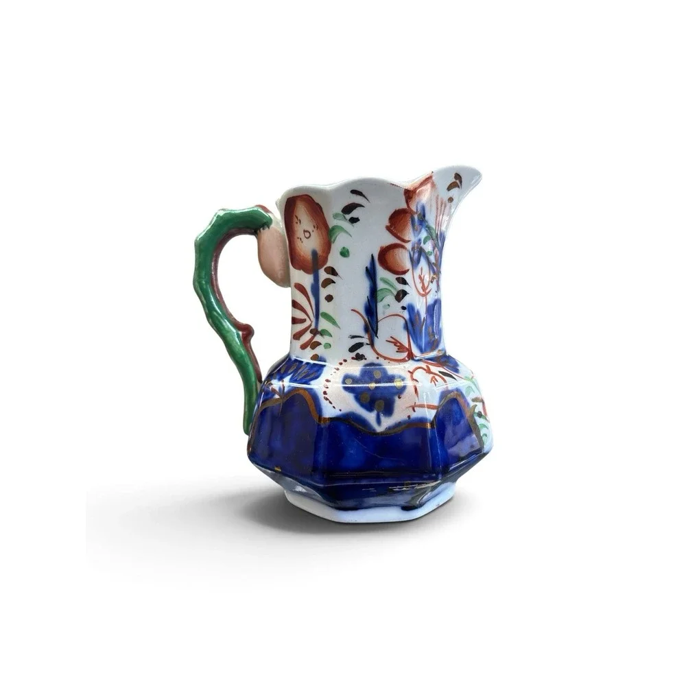 Early Gaudy Ironstone Pitcher With Unusual Handle - Ex. cond.
